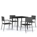 vidaXL Garden Dining Set Grey PE Rattan, Steel, Glass 5-Piece Stackable - 31.5 Table Length Gray 4 Items