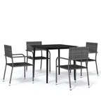 vidaXL Garden Dining Set Grey PE Rattan, Steel, Glass 5-Piece Stackable - 31.5 Table Length Gray 4 Items
