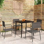 vidaXL Garten-Essgruppe Grau Polyrattan, Stahl, Glas 5-teilig Stapelbar - 80cm Tischlänge Grau 4 Artikel