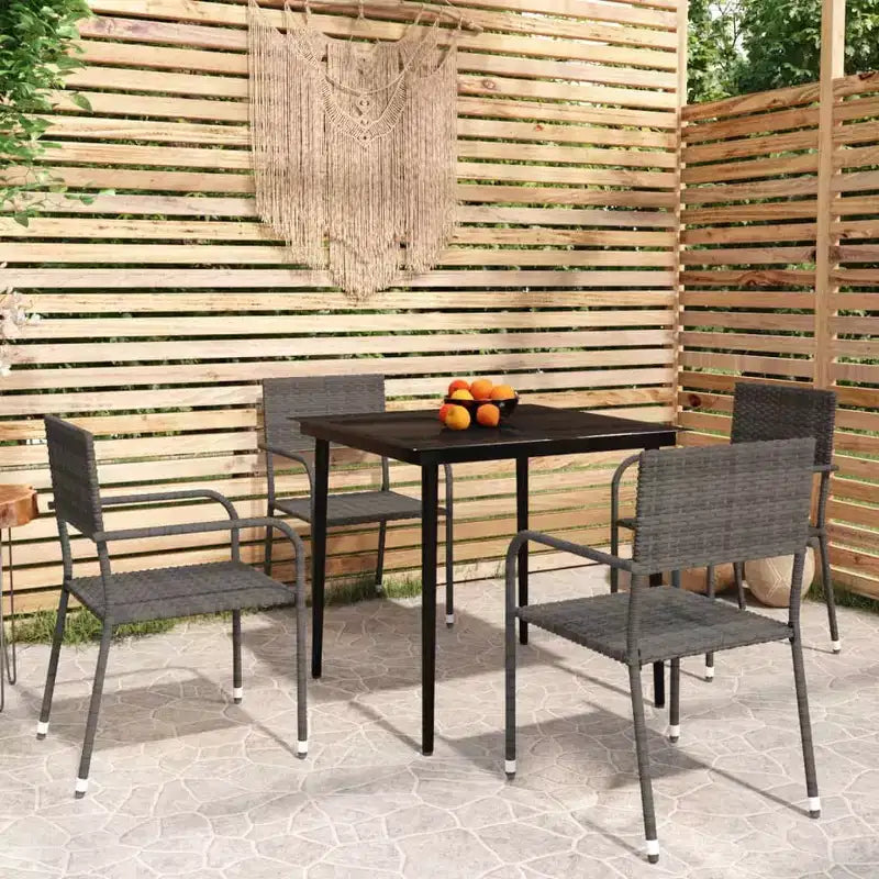 vidaXL Garten-Essgruppe Grau Polyrattan, Stahl, Glas 5-teilig Stapelbar - 80cm Tischlänge Grau 4 Artikel