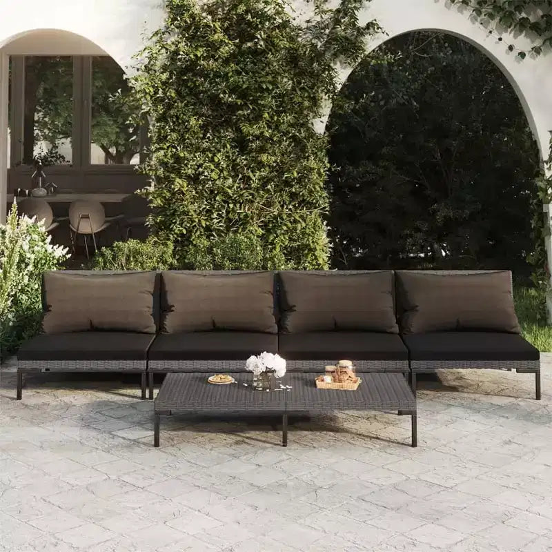 vidaXL Lounge-Set für den Außenbereich, Sofa-Set, Tisch, Polyrattan, dunkelgrau