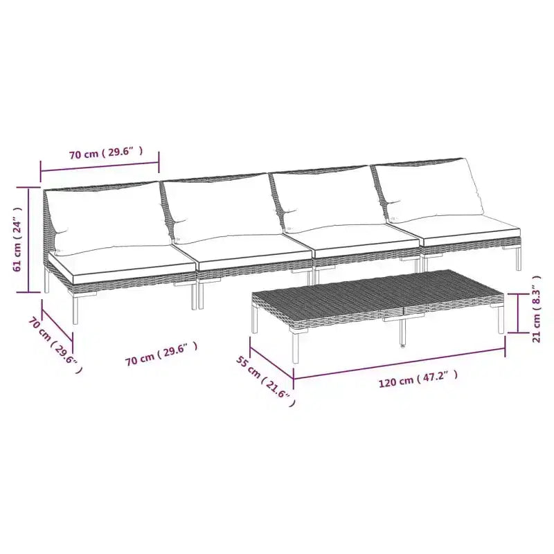 vidaXL Lounge-Set für den Außenbereich, Sofa-Set, Tisch, Polyrattan, dunkelgrau