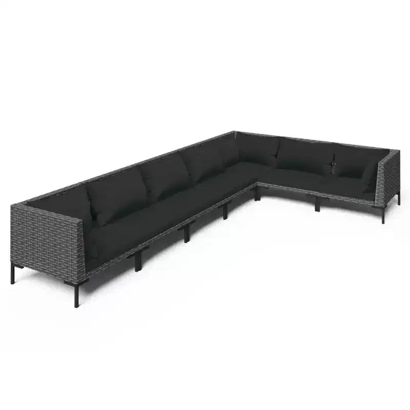 vidaXL Patio Lounge Set Outdoor Sectional Sofa Set Table Poly Rattan Dark Gray