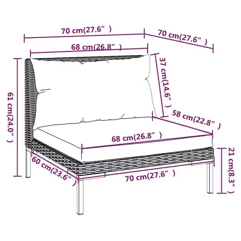 vidaXL Garten Loungemöbel-Set Outdoor-Sofa-Set Tisch Polyrattan Dunkelgrau