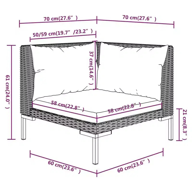 vidaXL Garten Loungemöbel-Set Outdoor-Sofa-Set Tisch Polyrattan Dunkelgrau