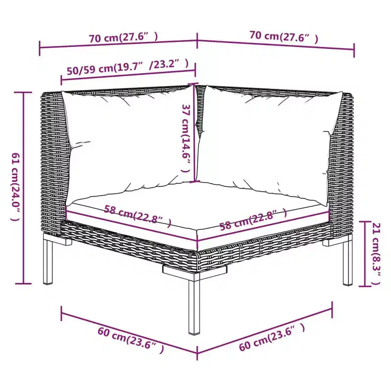 vidaXL Garten Loungemöbel-Set Outdoor-Sofa-Set Tisch Polyrattan Dunkelgrau