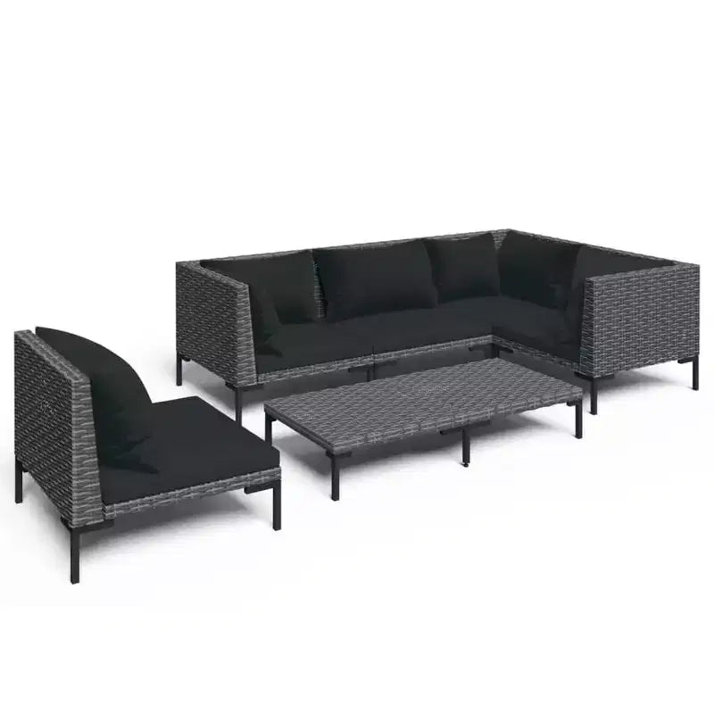 vidaXL Patio Lounge Set Outdoor Sectional Sofa Set with Table, Poly Rattan, Dark Grey