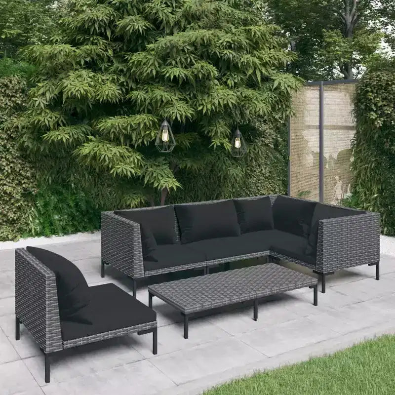 vidaXL Garten-Lounge-Set, modulares Sofa-Set für den Außenbereich mit Tisch, Polyrattan, Dunkelgrau