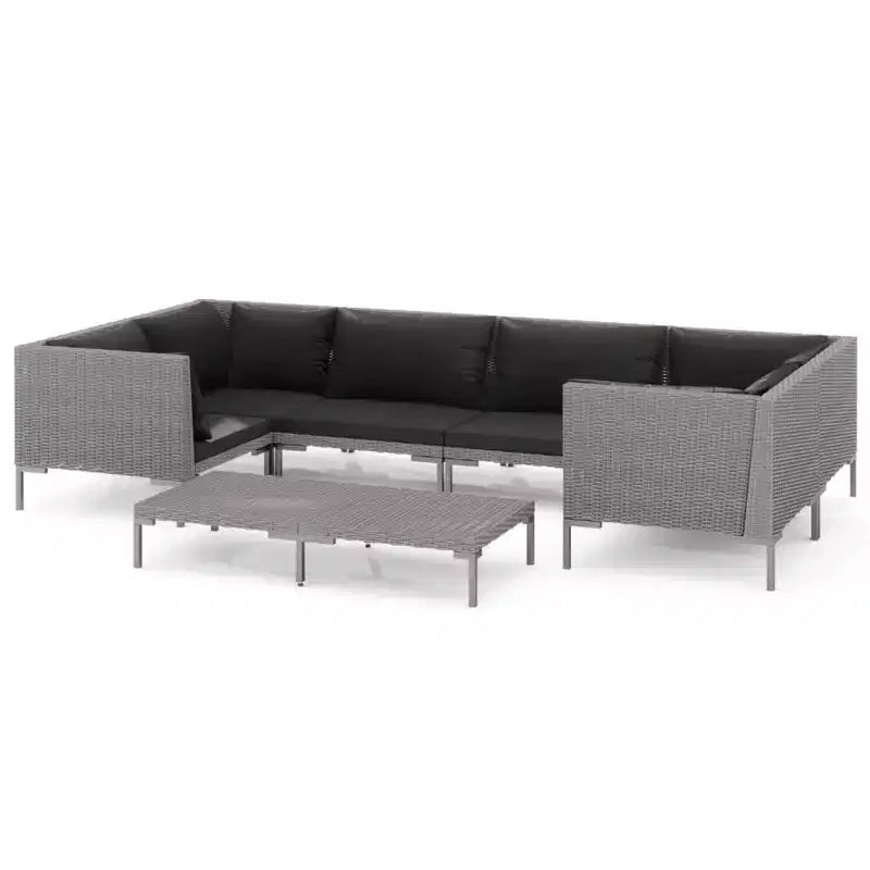 vidaXL Patio Lounge Set Outdoor Sectional Corner Sofa Poly Rattan Dark Grey
