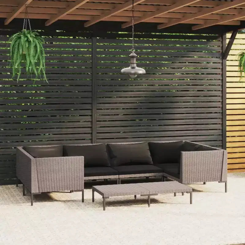 vidaXL Garten Lounge-Set Outdoor Ecksofa Polyrattan Dunkelgrau