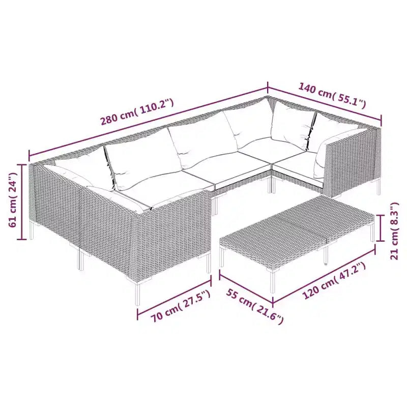 vidaXL Garten Lounge-Set Outdoor Ecksofa Polyrattan Dunkelgrau