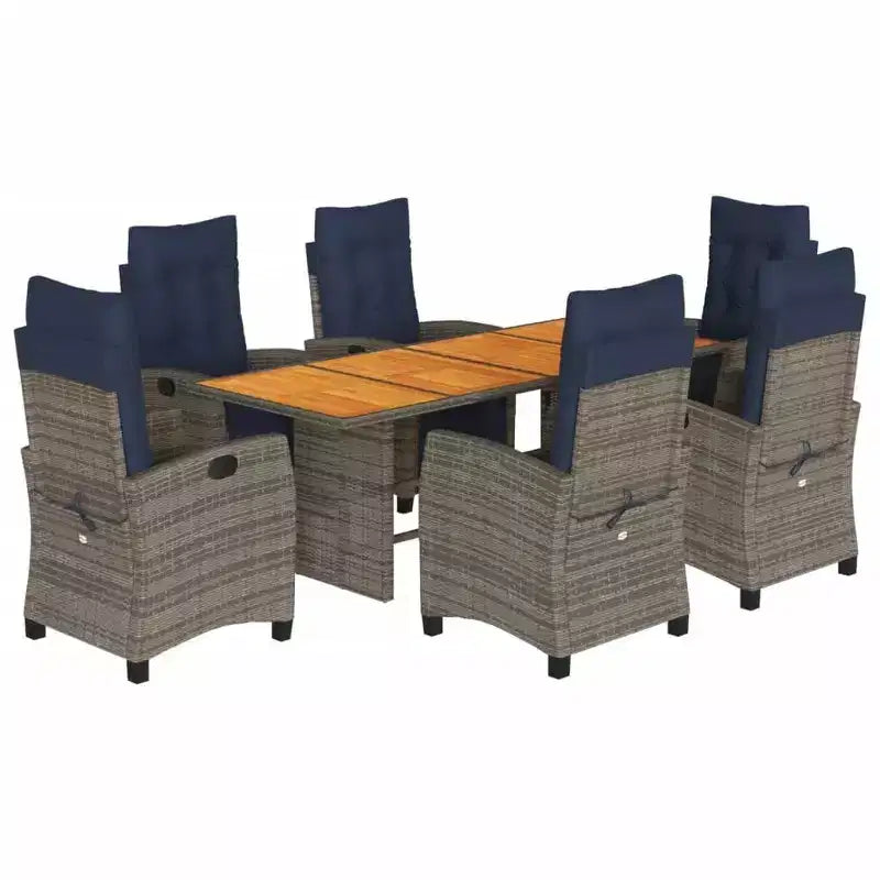 vidaXL 7 Piece Patio Dining Set with Cushions Gray Poly Rattan