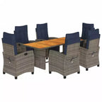 vidaXL 7 Piece Patio Dining Set with Cushions Gray Poly Rattan