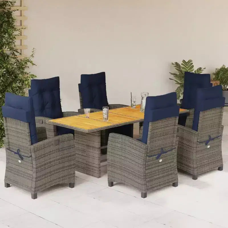 vidaXL 7-teiliges Terrassen-Essgruppe mit Kissen Grau Polyrattan