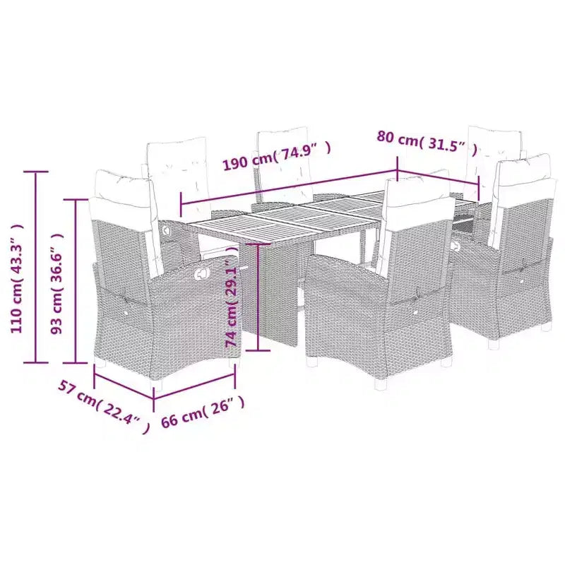 vidaXL 7-teiliges Terrassen-Essgruppe mit Kissen Grau Polyrattan
