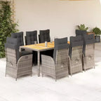vidaXL 9-teiliges Terrassen-Essgruppe – gepolsterte Sitzgelegenheiten/Polyrattan & Akazienholz-Tisch/verstellbare Liegestühle/Grau/Gartenmöbel für den Außenbereich