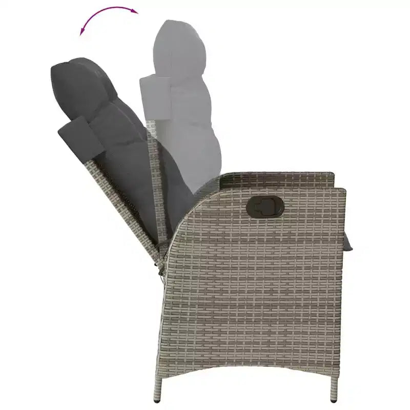vidaXL 9-teiliges Terrassen-Essgruppe – gepolsterte Sitzgelegenheiten/Polyrattan & Akazienholz-Tisch/verstellbare Liegestühle/Grau/Gartenmöbel für den Außenbereich