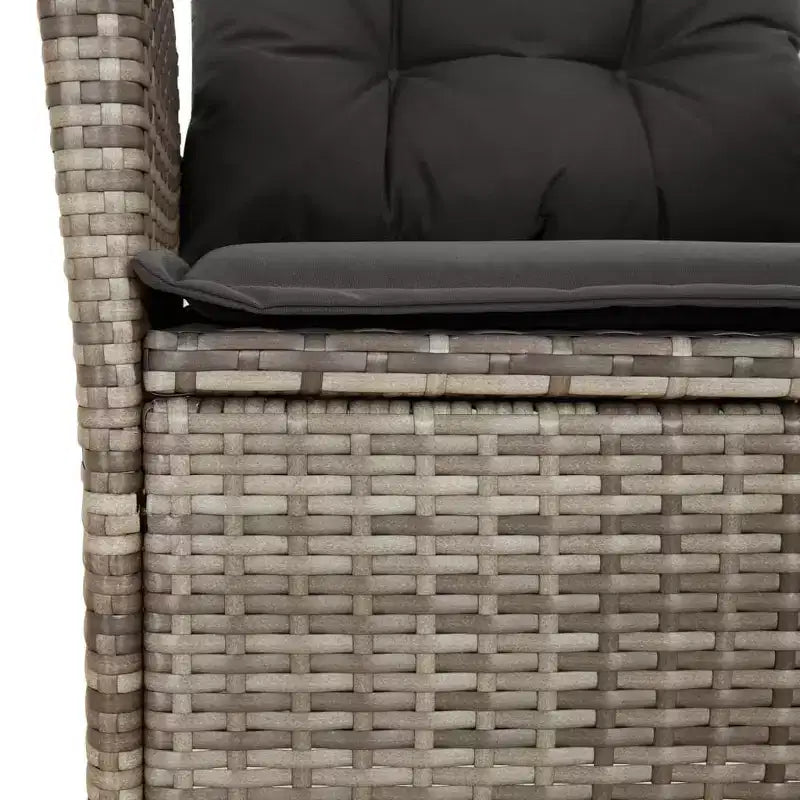 vidaXL 9-teiliges Terrassen-Essgruppe – gepolsterte Sitzgelegenheiten/Polyrattan & Akazienholz-Tisch/verstellbare Liegestühle/Grau/Gartenmöbel für den Außenbereich