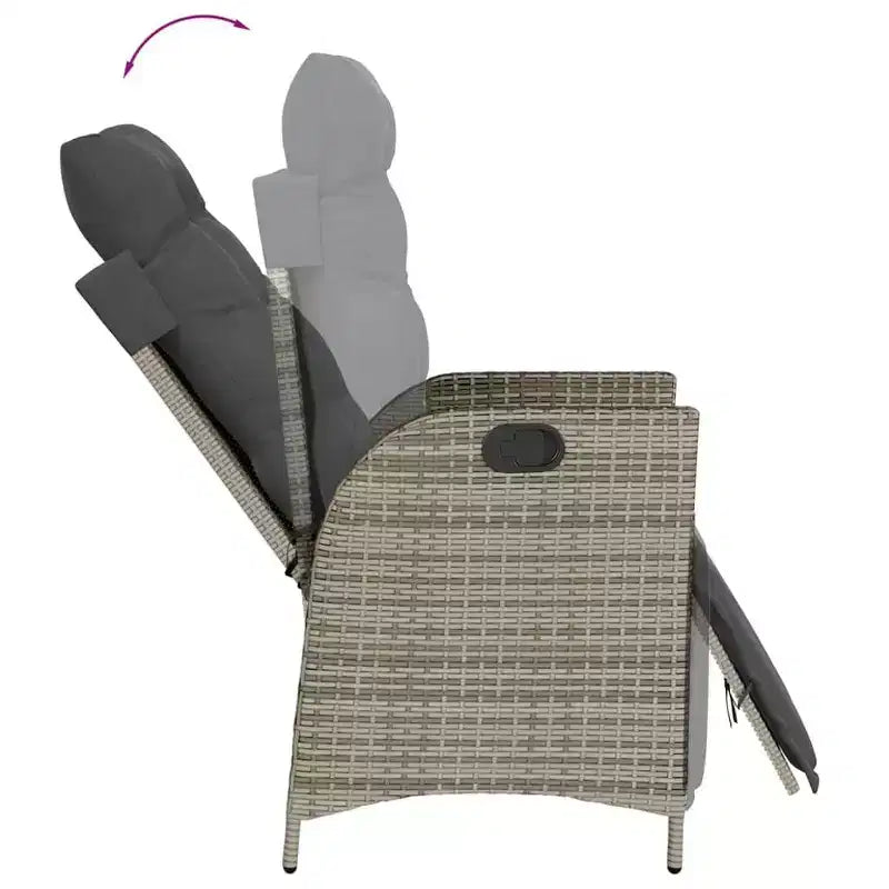 vidaXL 9-teiliges Terrassen-Essgruppe – gepolsterte Sitzgelegenheiten/Polyrattan & Akazienholz-Tisch/verstellbare Liegestühle/Grau/Gartenmöbel für den Außenbereich