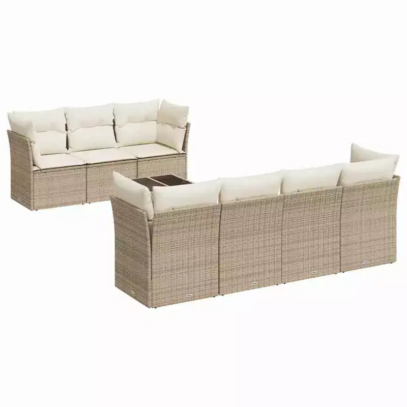 vidaXL Garden Sofa Set Beige PE rattan, steel, tempered glass, polyester