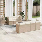 vidaXL Garten-Sofa-Set Beige PE-Rattan, Stahl, gehärtetes Glas, Polyester