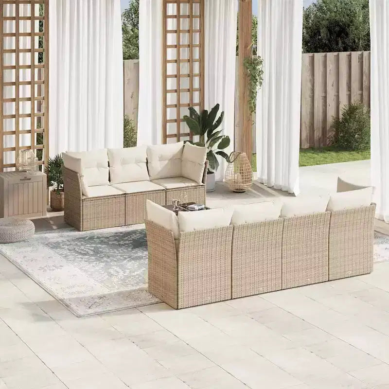 vidaXL Garten-Sofa-Set Beige PE-Rattan, Stahl, gehärtetes Glas, Polyester