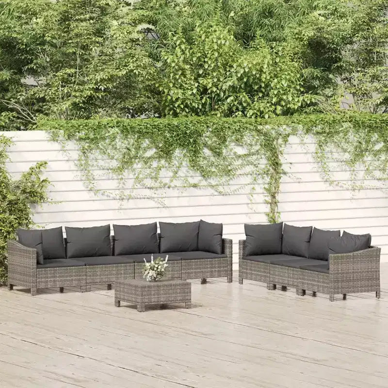 vidaXL 8-teilige Garten-Loungesitzgruppe mit Kissen Grau Polyrattan