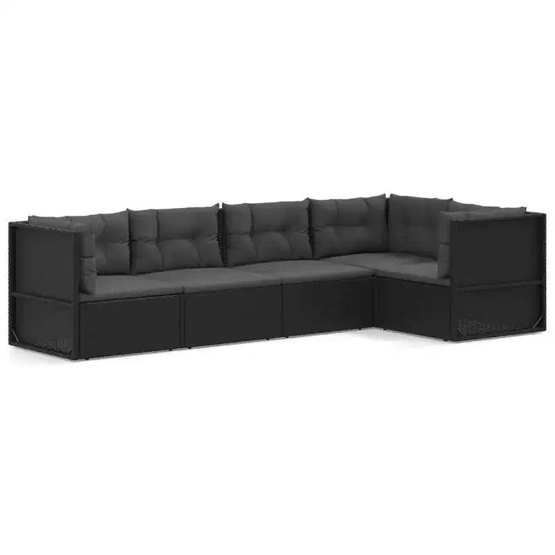 vidaXL Garden Lounge Set Black PE rattan, powder-coated steel, polyester