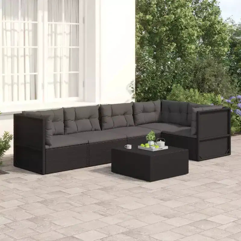 vidaXL Garten-Lounge-Set Schwarz Polyrattan, pulverbeschichteter Stahl, Polyester
