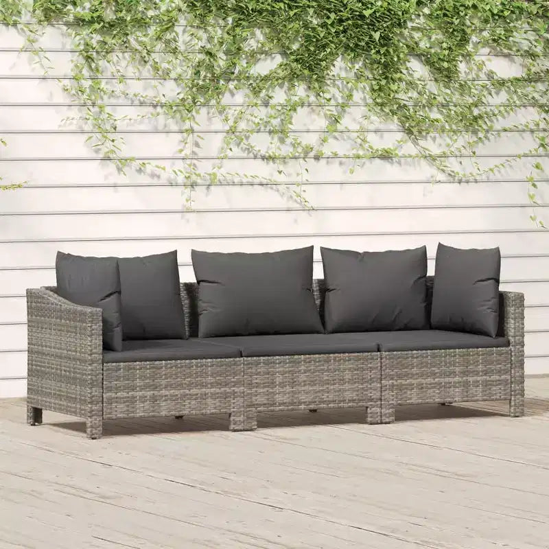 vidaXL 3-teiliges Gartenlounge-Set mit Kissen Grau Polyrattan