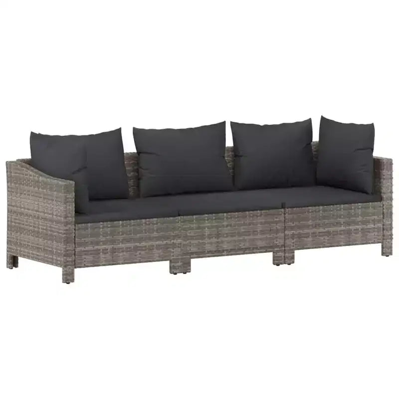 vidaXL 3-teiliges Gartenlounge-Set mit Kissen Grau Polyrattan