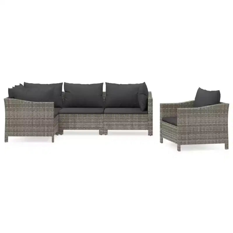 vidaXL 5 Piece Patio Lounge Set with Cushions Gray Poly Rattan