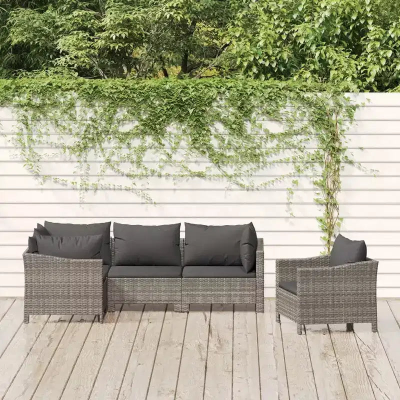 vidaXL 5-teiliges Terrassen-Lounge-Set mit Kissen, Grau, Polyrattan