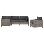 vidaXL 5-teiliges Terrassen-Lounge-Set mit Kissen, Grau, Polyrattan