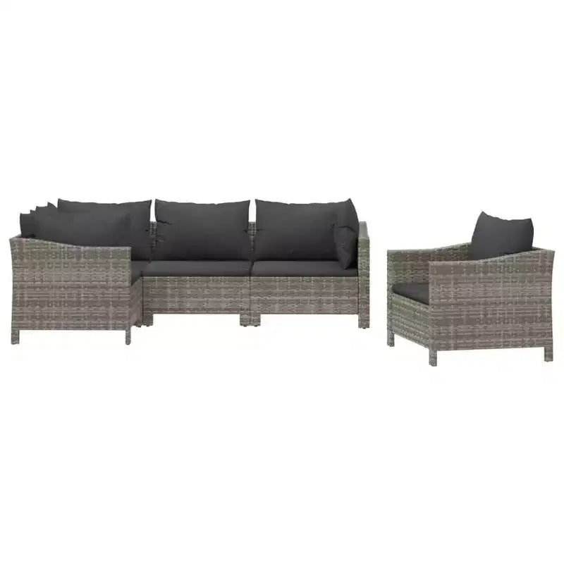 vidaXL 5-teiliges Terrassen-Lounge-Set mit Kissen, Grau, Polyrattan