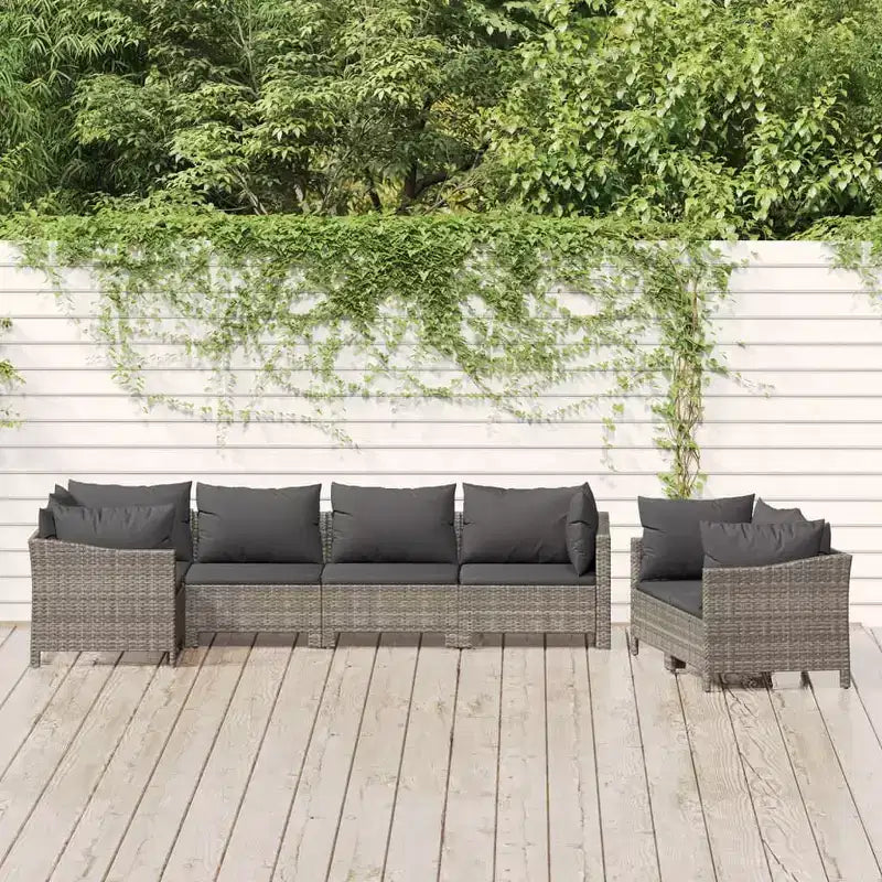 vidaXL Loungemöbel-Set Sessel-Sofa-Set mit Kissen Grau Polyrattan