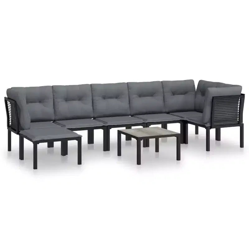 vidaXL 8 Piece Patio Lounge Set Black and Gray Poly Rattan