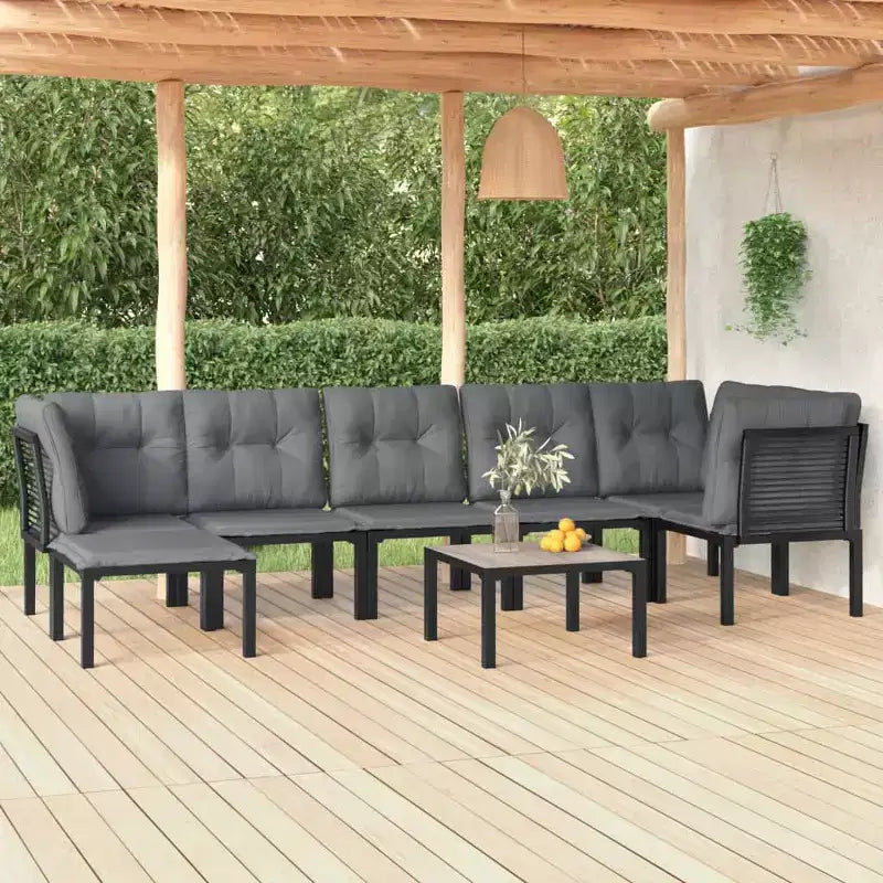vidaXL 8-teilige Garten-Loungesitzgruppe Schwarz und Grau Polyrattan
