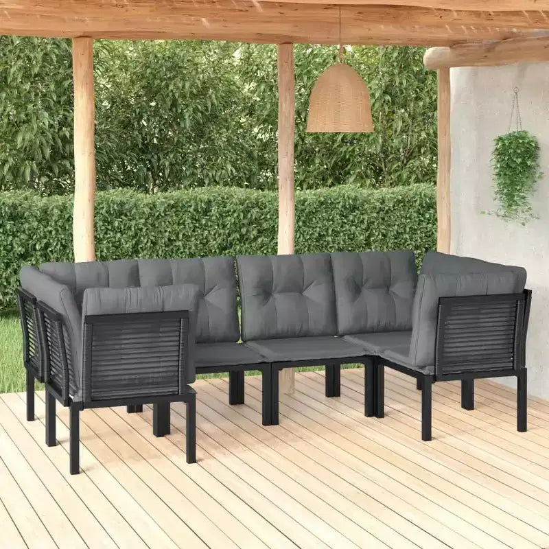 vidaXL 6-tlg. Garten-Lounge-Set Polyrattan Schwarz und Grau