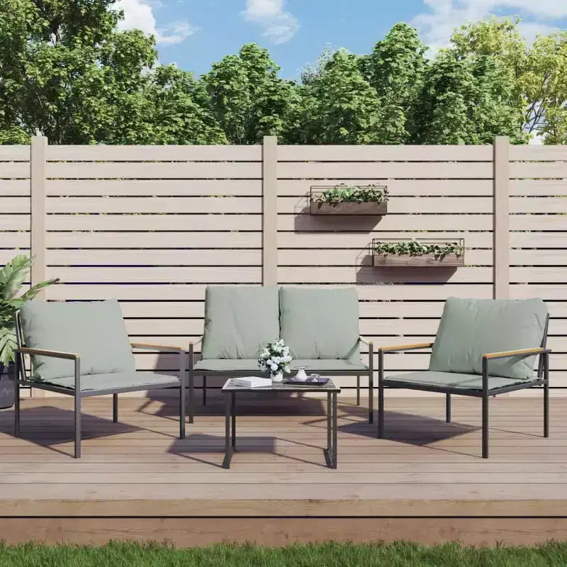 vidaXL 4-teiliges Garten-Lounge-Set mit Kissen Anthrazit Stahl