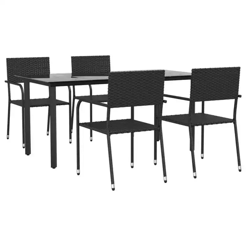 vidaXL Garden Dining Set Black Poly rattan and Steel Standard Stacking - 63 Table Length 4 Items