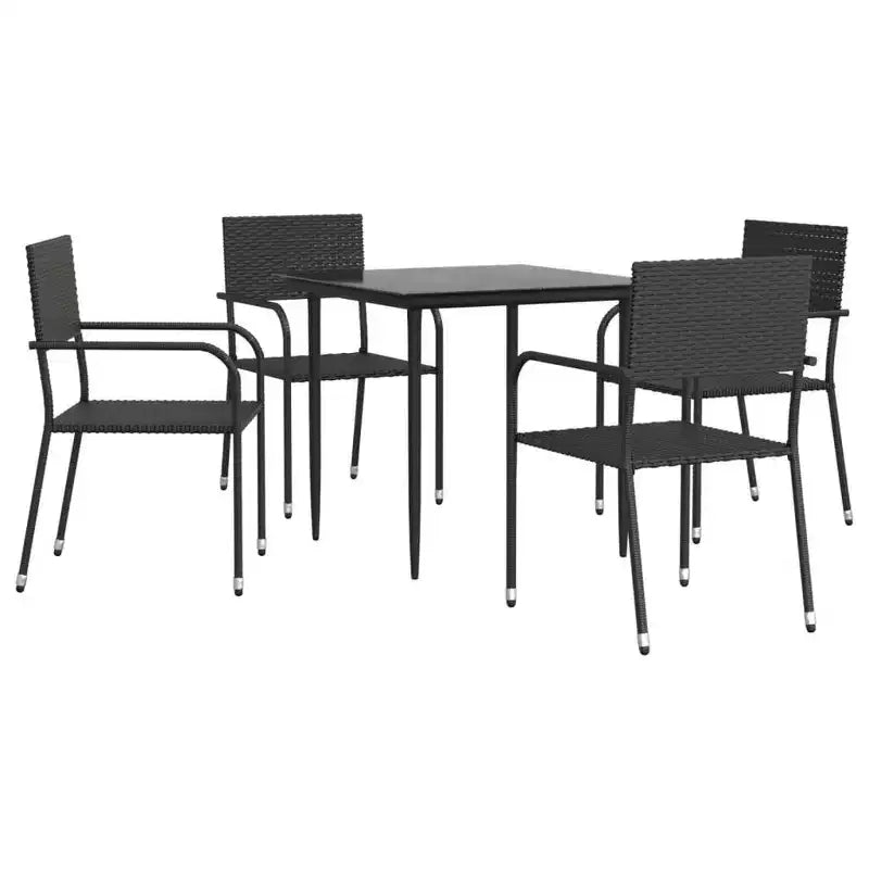 vidaXL Garden Dining Set Black Poly Rattan, Steel, Tempered Glass - 31.5 Table Length 4 Items