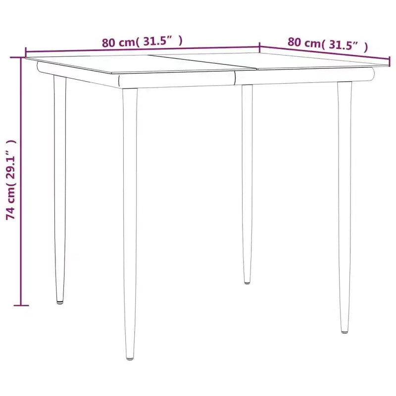 vidaXL Garten Essgruppe Schwarz Polyrattan, Stahl, Gehärtetes Glas - 80 cm Tischlänge 4 Teile