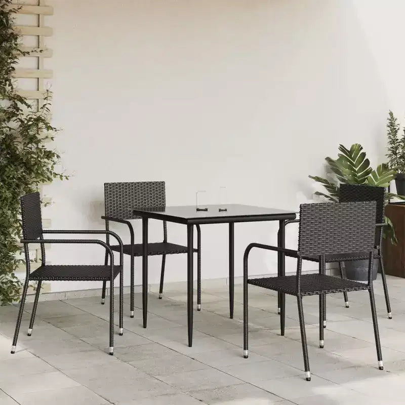 vidaXL Garten Essgruppe Schwarz Polyrattan, Stahl, Gehärtetes Glas - 80 cm Tischlänge 4 Teile