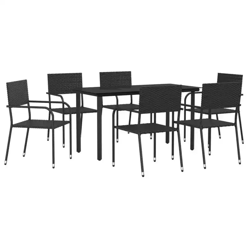 vidaXL Garden Dining Set Black Poly Rattan and Steel Standard Stacking - 55.1 Table Length 6 Piece