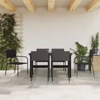 vidaXL Garten Essgruppe Schwarz Polyrattan und Stahl Standard Stapelbar – 55.1 Tischlänge 6-teilig