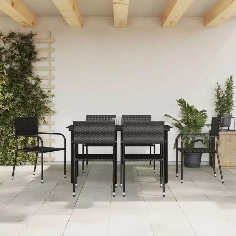 vidaXL Garten Essgruppe Schwarz Polyrattan und Stahl Standard Stapelbar – 55.1 Tischlänge 6-teilig