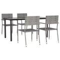 vidaXL Patio Dining Set Table and Chair Gray and Black Poly Rattan and Steel - 63 Table Length 4 Chairs