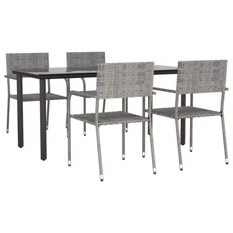 vidaXL Patio Dining Set Table and Chair Gray and Black Poly Rattan and Steel - 63 Table Length 4 Chairs