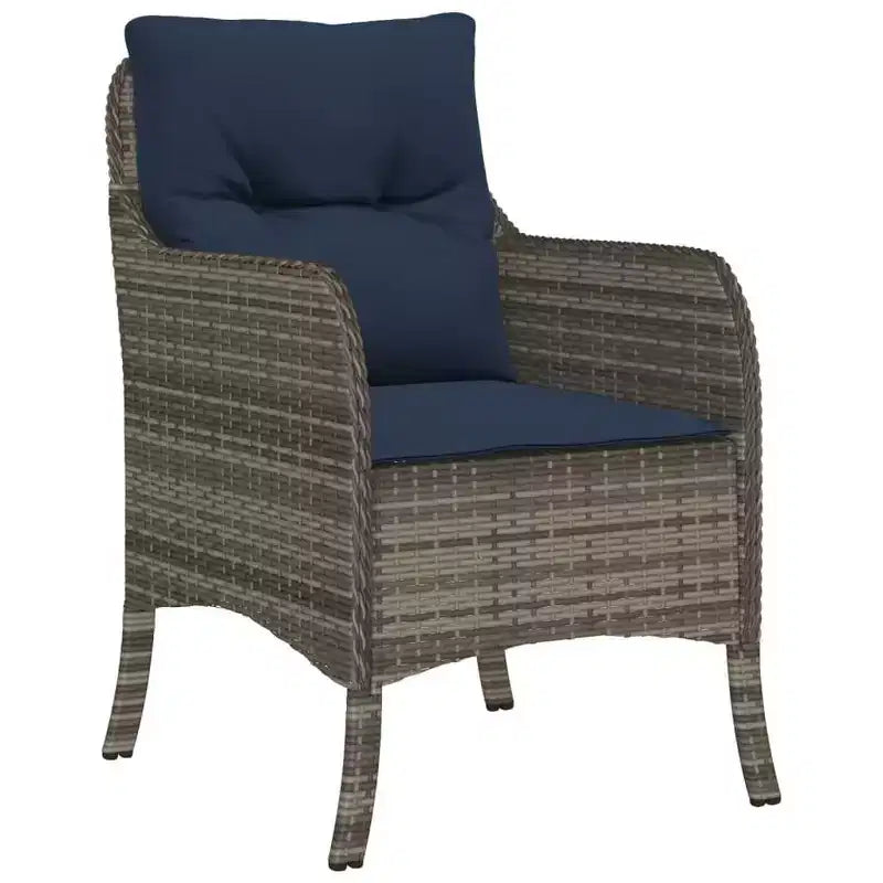 vidaXL 9-teiliges Garten-Essgruppe – Grau Polyrattan & Massives Akazienholz mit marineblauen Kissen – Wetterfestes Gartenmöbel-Set